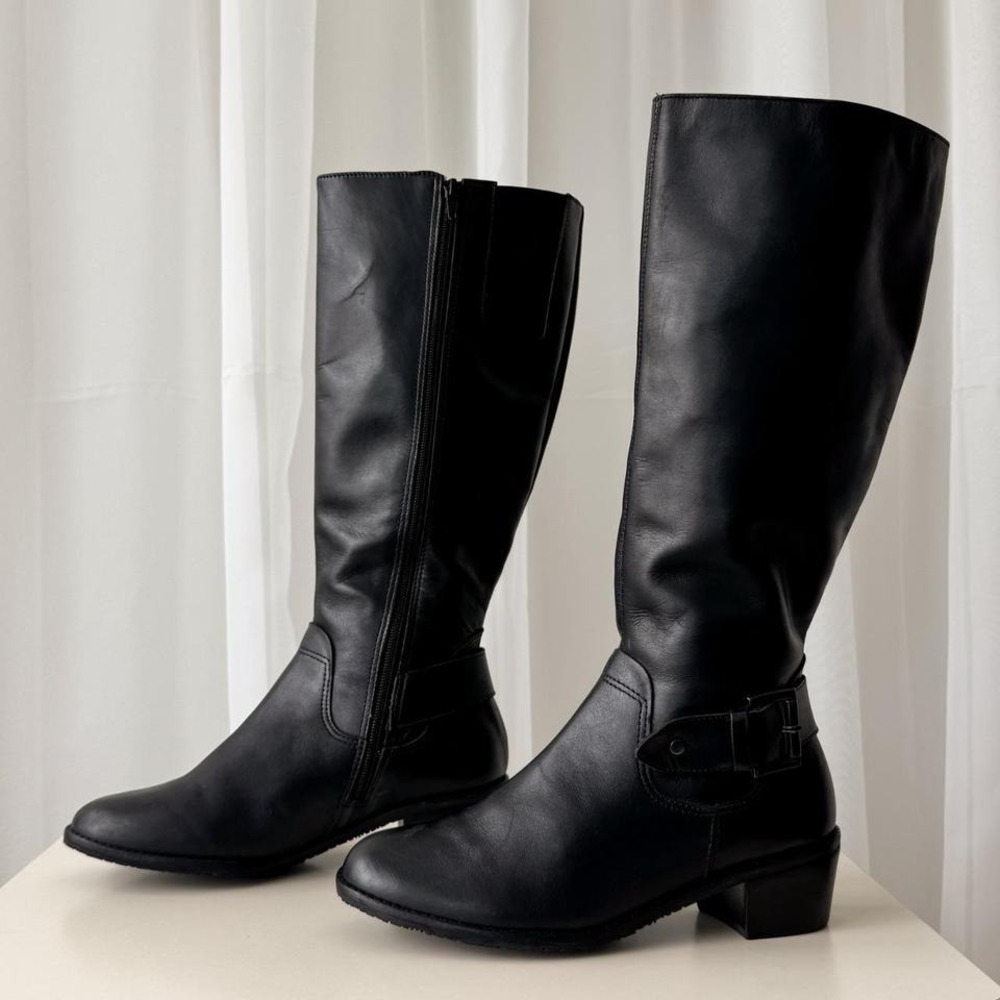 Black Leather Riding Boots Knee High Classic‎ Minimalist Equestrian Boots 8.5